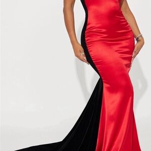 Fashion Nova One Shoulder Red and Black Dress